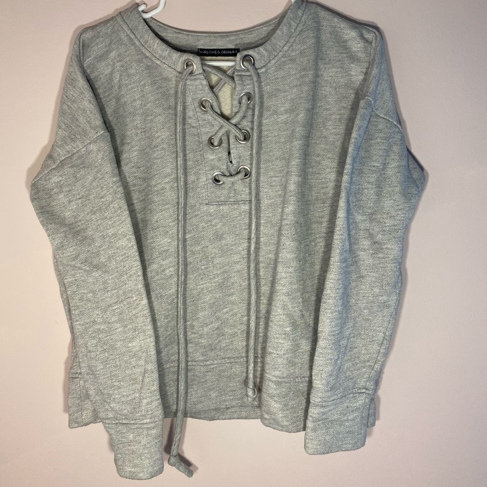 Gray Tie Up Sweater